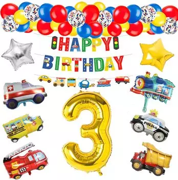 Украшение на день рождения Мальчики Воздушные шары Цифра 3 года Воздушные шары на день рождения Подарок на день рождения Воздушные шары для автомобилей Украшение на вечеринку Популярное роскошное транспортное средство из воздушных шаров