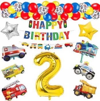 Украшение на день рождения Мальчики Воздушные шары Цифра 2 года Воздушные шары Подарок на день рождения Воздушные шары Автомобиль Украшение на вечеринку Популярный роскошный воздушный шар Автомобиль