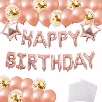 Украшение на день рождения Воздушный шар С ДНЕМ РОЖДЕНИЯ Набор воздушных шаров Украшение на день рождения Цвет шампанского Конфетти Воздушный шар для вечеринки Праздничное украшение Настенный J038 розовый
