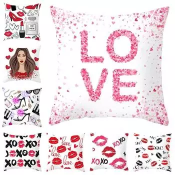 Украшение на день Святого Валентина, наволочка, подушка для дивана, губ для девочек, буквенный принт 40x40cm