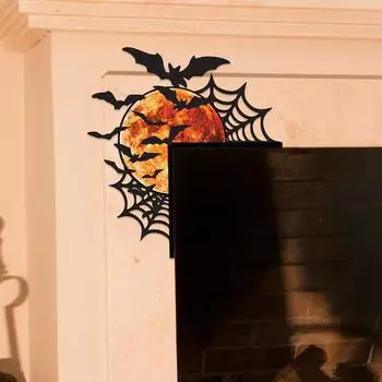 Украшение на дверь на Хэллоуин Паутина Летучая мышь Луна Дверная рама Угловой декор Домашний подоконник Знаки Деревянные таблички Орнамент 20cm Left