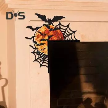 Украшение на дверь на Хэллоуин Паутина Летучая мышь Луна Дверная рама Угловой декор Домашний подоконник Знаки Деревянные таблички Орнамент 20cm Right