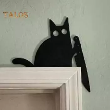 Украшение на дверь в виде кошки, двустороннее, на Хэллоуин, Рождество, металлическое украшение, кошачий нож, дверной угол, настенный знак, праздничное украшение A