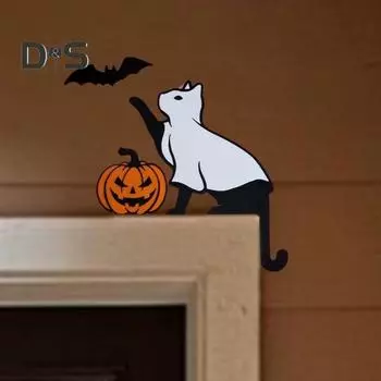 Украшение на дверь в виде кошки на Хэллоуин, металлическое, черное, с изображением кошки, украшение на дверь в углу, легко устанавливается, жуткий знак на дверь в углу для декора гостиной и спальни A чёрный