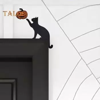 Украшение на дверь в виде кошки на Хэллоуин, металлическое, черное, с изображением кошки, украшение на дверь в углу, легко устанавливается, жуткий знак на дверь в углу для декора гостиной и спальни A чёрный