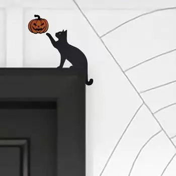 Украшение на дверь в виде кошки на Хэллоуин, металлическое, черное, с изображением кошки, привидение, в углу, легкое A чёрный