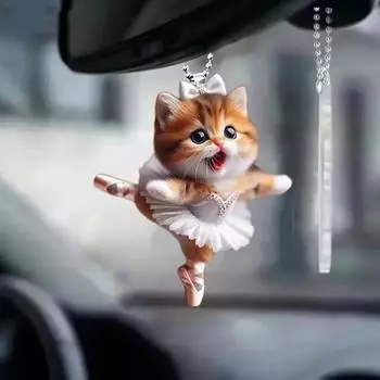 Украшение на елку, мультяшный кот, подвеска со шнурком, легко подвешивается, декоративное акриловое зеркало заднего вида, подвесной аксессуар Cat