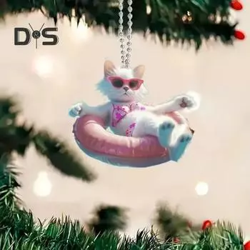 Украшение на елку, мультяшный кот, подвеска со шнурком, легко подвешивается, декоративное акриловое зеркало заднего вида, подвесной аксессуар Cat