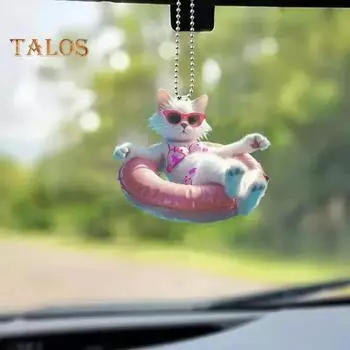 Украшение на елку, мультяшный кот, подвеска со шнурком, легко подвешивается, декоративное акриловое зеркало заднего вида, подвесной аксессуар Cat