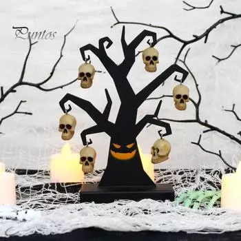 Украшение на елку на Хэллоуин, черное дерево в виде ветки с 6 украшениями в виде черепа, жуткая металлическая настольная фигурка в виде скелета дерева для декора вечеринки на Хэллоуин чёрный