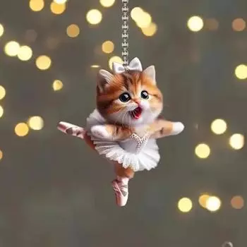 Украшение на елку с подвеской в виде мультяшного кота и декоративным шнурком