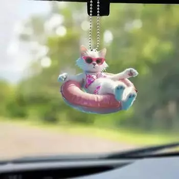 Украшение на елку с подвеской в виде мультяшного кота и декоративным шнурком