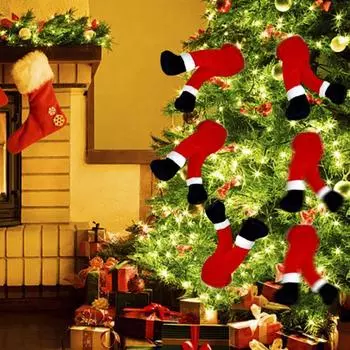 Украшение на елку в виде рождественского эльфа, плюшевая елочная игрушка, ножки эльфа, работающие от USB/батарейки, подвижные качающиеся ножки для украшения рождественской вечеринки красный