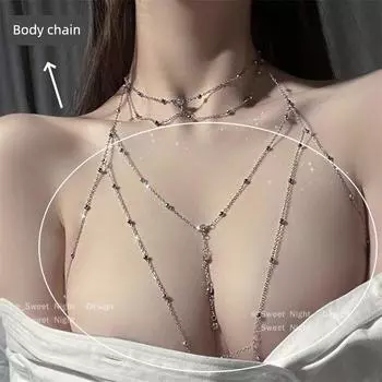 Украшение на грудь Ожерелье Чистое Желание Сексуальное Ожерелье Женская Цепочка на Ключицу Цепочки для Тела Ins Универсальная Цепочка Сексуальные Причудливые Аксессуары Silver Body Chain]