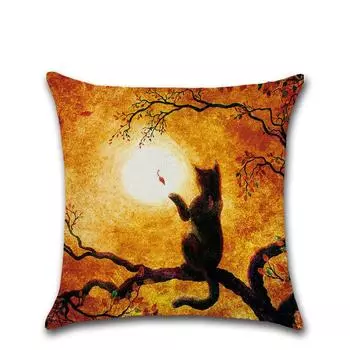 Украшение на Хэллоуин для детей, подарок для спальни, вечеринка, черный кот, птица, ворона, часы, светящаяся луна, наволочка, чехол для подушки, стул, диван 40x40cm