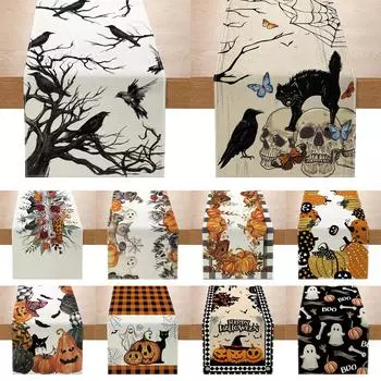 Украшение на Хэллоуин, дорожка для стола для дома, тыква, летучая мышь, флаг, скатерть для комнаты, Хэллоуин, вечеринка ужасов, страшный декор 2024