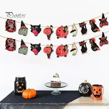 Украшение на Хэллоуин, гирлянда, винтажная деревянная овсянка, жуткая тыква, ведьма, призрак, сова, баннер для стены, домашний декор разноцветный