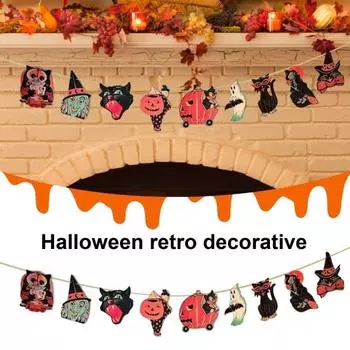 Украшение на Хэллоуин, гирлянда, винтажная деревянная овсянка, жуткая тыква, ведьма, призрак, сова, баннер для стены, домашний декор