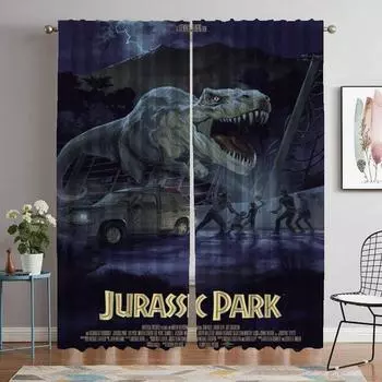 Украшение на Хэллоуин Юрский парк Оконная занавеска для комнаты 2-панельные противомоскитные шторы Домашний интерьер Шторы Оттенки Гостиная W50xH70cmx2pcs-CL