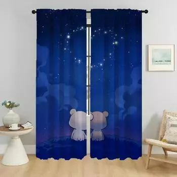 Украшение на Хэллоуин Kawaii Bear Blackout Шторы для комнаты 2-панельные шторы Детская комната Тюль для спальни Домашний интерьер Шторы W50xH70cmx2pcs-CL