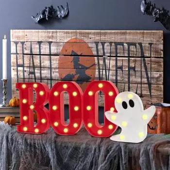 Украшение на Хэллоуин LED BOO Ghost Настольная вывеска с подсветкой Буквы на Хэллоуин Ghost