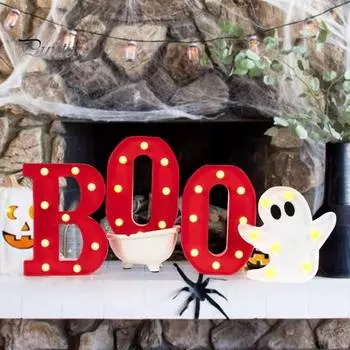 Украшение на Хэллоуин LED BOO Ghost Table Sign Lightup Halloween Marquee Letters Ghost Figure для декора стен кухни A