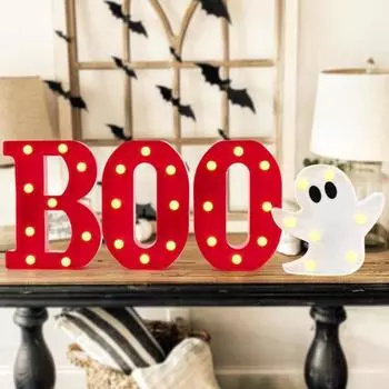 Украшение на Хэллоуин LED BOO Ghost Table Sign Lightup Halloween Marquee Letters Ghost Figure для декора стен кухни A