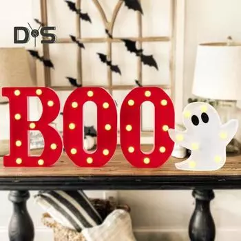 Украшение на Хэллоуин LED BOO Ghost Table Sign Lightup Halloween Marquee Letters Ghost Figure для декора стен кухни A
