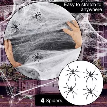 Украшение на Хэллоуин Паутина с пауком Открытый макет места Реквизит Атмосфера ужасов Паук Орнаменты One Size белый