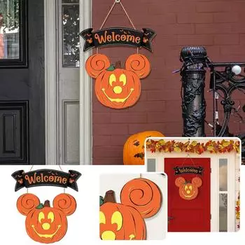 Украшение на Хэллоуин с мышкой, приветственный знак на Хэллоуин с мышкой, подходящий для входной двери, двора, заднего сада, украшение на Хэллоуин из дерева One Size