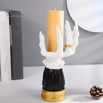 Украшение на Хэллоуин, смоляной 3D-подсвечник в виде руки ведьмы, ужасный готический домашний настольный поднос для декора на тему Хэллоуина чёрный/белый