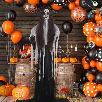 Украшение на Хэллоуин, страшная фигурка невесты-призрака со звуком, работающая от батареек, украшение на Хэллоуин, жуткий реквизит для дома с привидениями чёрный