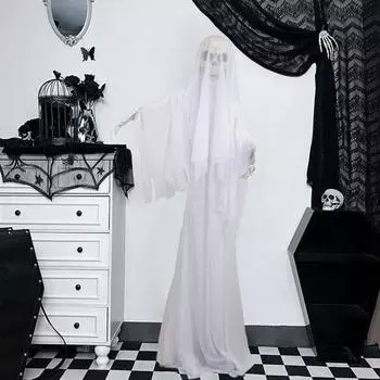 Украшение на Хэллоуин, страшная фигурка невесты-призрака со звуком, работающая от батареек, украшение на Хэллоуин, жуткий реквизит для дома с привидениями чёрный