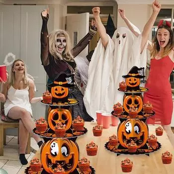 Украшение на Хэллоуин Тыква Многослойная подставка для торта Фестиваль призраков Десертный стол Многослойный бумажный противень для торта глубокий/сапфировый