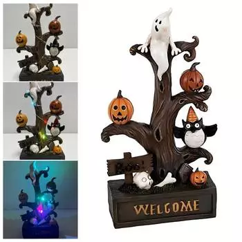 Украшение на Хэллоуин Тыква Призрачное Дерево Светильник Статуя Смола Пень Ветка Украшение Светодиодный Стол