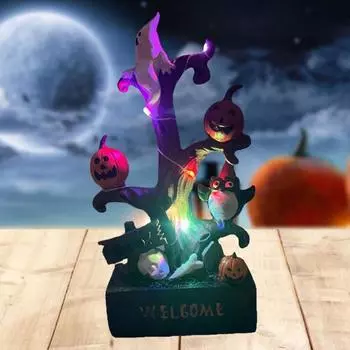 Украшение на Хэллоуин Тыква Призрачное Дерево Светильник Статуя Смола Пень Ветка Украшение LED