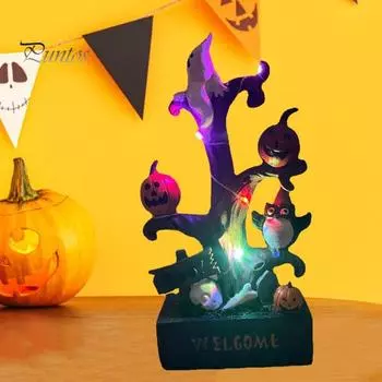 Украшение на Хэллоуин, тыква, призрачное дерево, светящаяся статуя, смоляной пень, ветка, украшение, светодиодная настольная фигурка для внутреннего стола, садового декора A