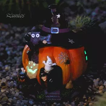 Украшение на Хэллоуин в виде тыквы, статуэтка в виде домика из тыквы с ведьминой шляпой, реалистичная настольная фигурка из смолы, украшение для вечеринки на Хэллоуин разноцветный