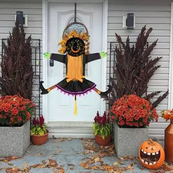 Украшение на Хэллоуин ведьмы большая фигурка ведьмы, врезающейся в дерево, уличная освещенная летающая статуя ведьмы для двора, патио, крыльца, дерева, декора оранжевый