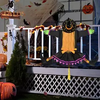 Украшение на Хэллоуин ведьмы большая фигурка ведьмы, врезающейся в дерево, уличная освещенная летающая статуя ведьмы для двора, патио, крыльца, дерева, декора оранжевый