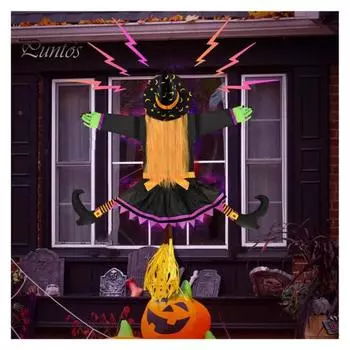Украшение на Хэллоуин ведьмы большая фигурка ведьмы, врезающейся в дерево, уличная освещенная летающая статуя ведьмы для двора, патио, крыльца, дерева, декора оранжевый