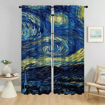 Украшение на Хэллоуин, занавеска Van Gogh Blackout для комнаты, 2-панельные шторы для кухни, перегородка для камеры, занавески для домашнего интерьера W50xH70cmx2pcs