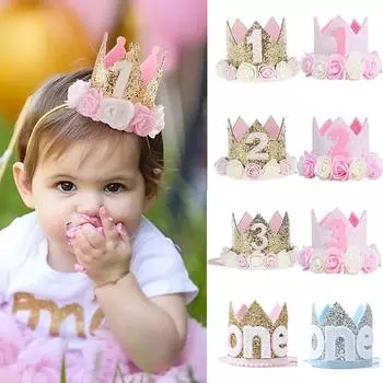Украшение на первый день рождения, шляпа для детей 1, 2, 3 года, с днем рождения, мальчик, девочка, украшение на первый день рождения, детская вечеринка, розовая детская шляпа-корона