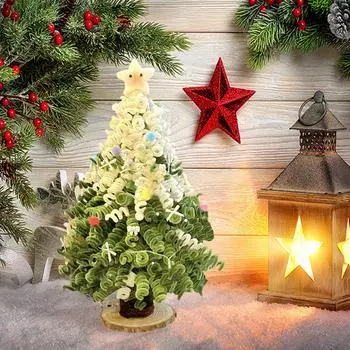 Украшение на рождественскую елку из витого прута, зеленая витая елка, полный набор материалов, включая гирлянду One Size зелёный