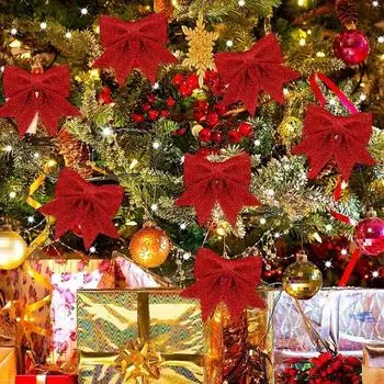 Украшение на рождественскую елку, рождественский праздничный подарок, 2 шт., подарочные украшения для дома и улицы, банты, украшения, большие банты, вечеринка, ручная работа 1Pc Golden 21*17cm