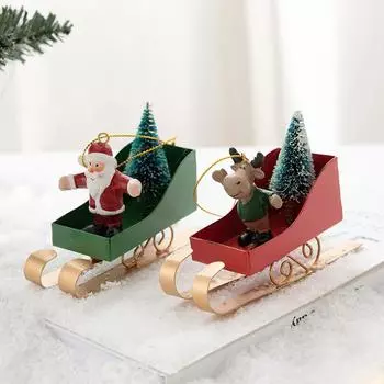 Украшение на рождественскую елку Скандинавские рождественские железные сани Санта-Клаус олень подвеска рождественское украшение