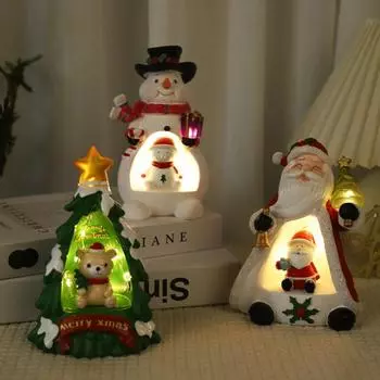 Украшение на рождественскую елку, смоляное дерево, Санта-медведь, статуэтка снеговика, светодиодная подсветка, настольная фигурка для домашнего декора стола Christmas Tree