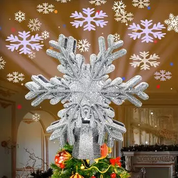 Украшение на верхушку рождественской елки, 3D снежная проекция, украшение на верхушку елки, 9-дюймовая серебряная снежная новогодняя елка для помещений colored light