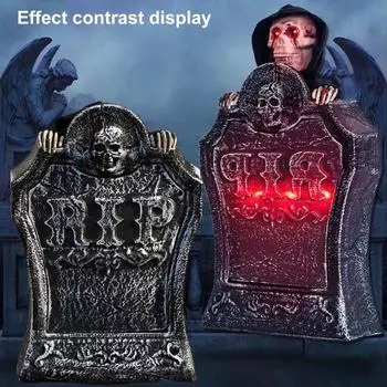 Украшение надгробия на Хэллоуин, освещенное надгробие с жутким голосом, жуткий реалистичный свет