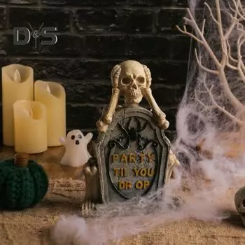 Украшение надгробия на Хэллоуин, статуя черепа из смолы, кладбищенская скульптура, реквизит для вечеринки в доме с привидениями для декора садовой лужайки A
